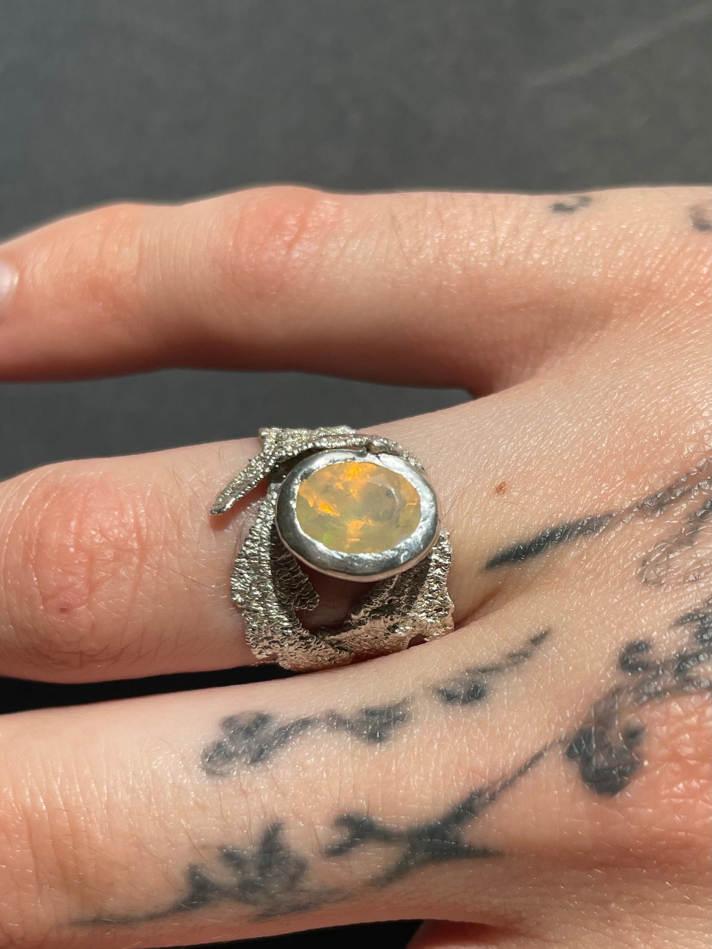 Opal leaf lace ring