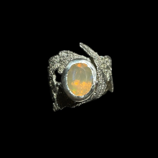 Opal leaf lace ring